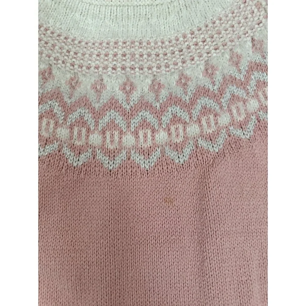 Gap Kids Pink Knit Sweater Dress With White Fair Isle Yoke Design Long Sleeves &